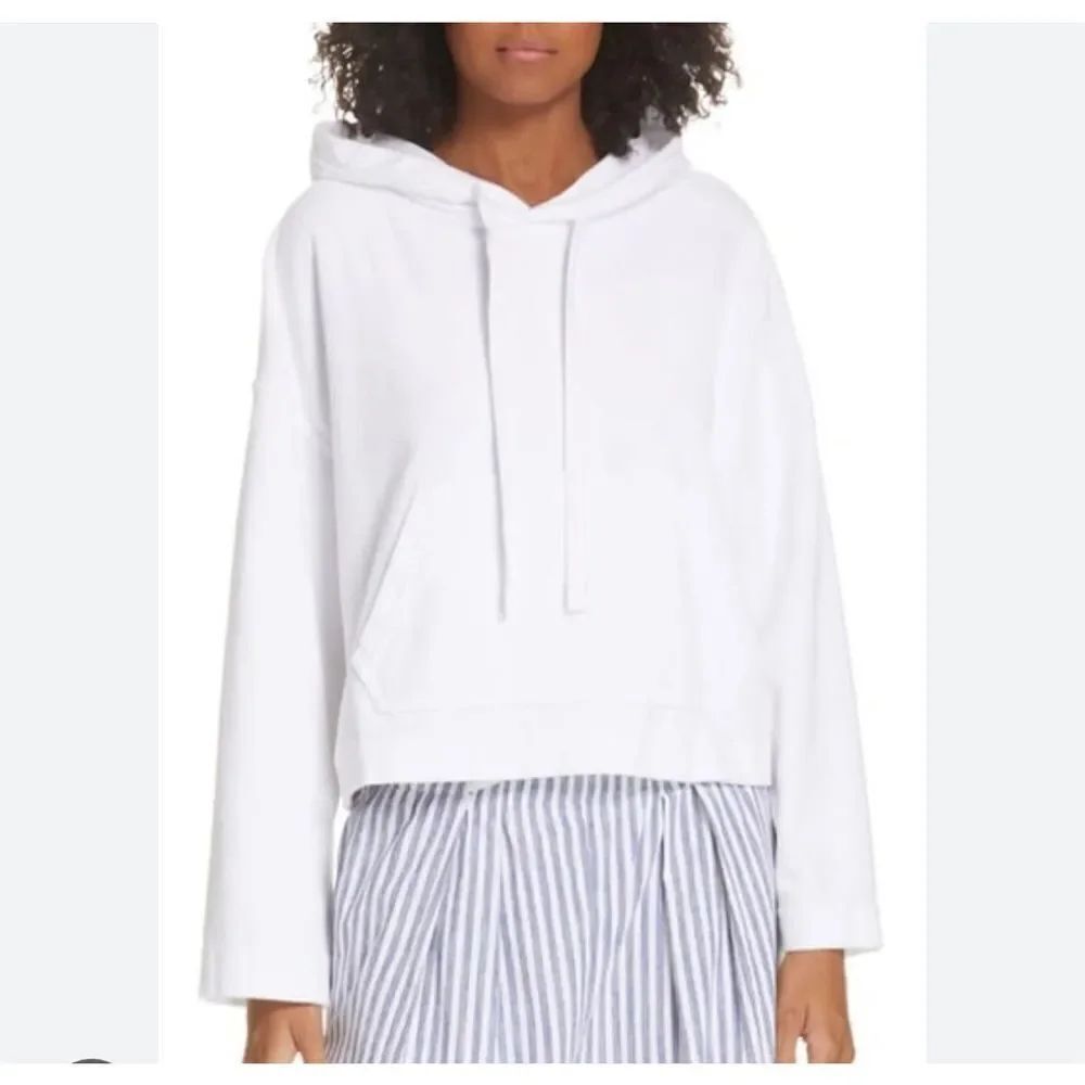 Vince Wide Sleeve Cotton Pullover Hoodie in Optic White sz XL NWT